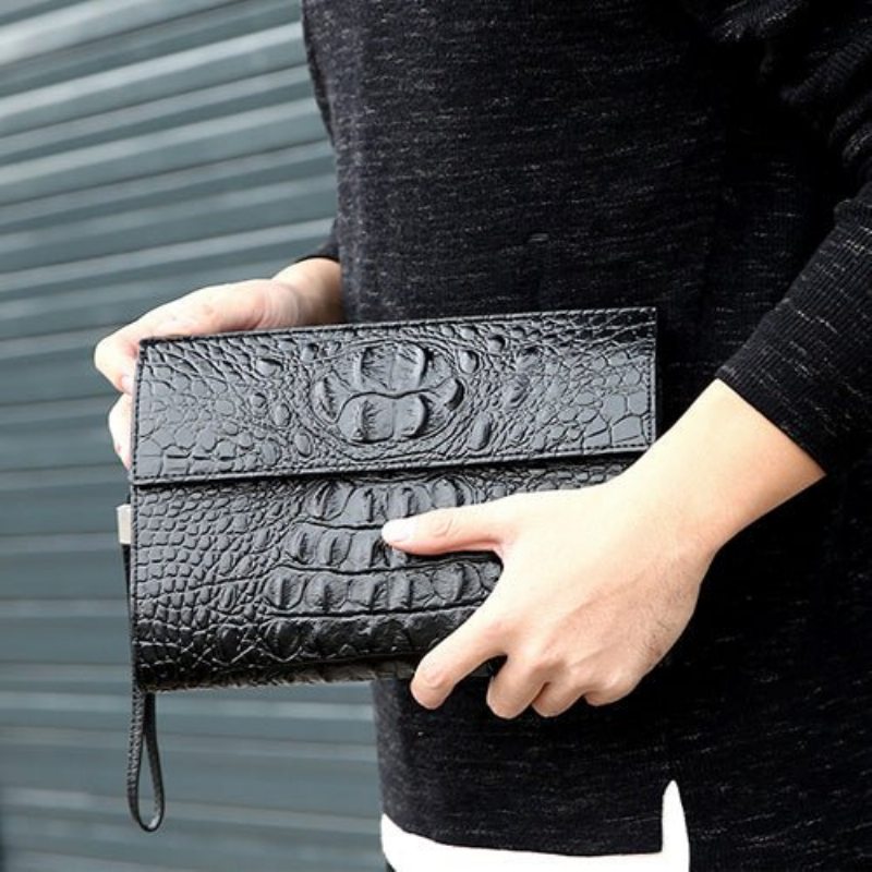 Pánské Peněženky Horn Back Embossed Pattern Clutch - Černá