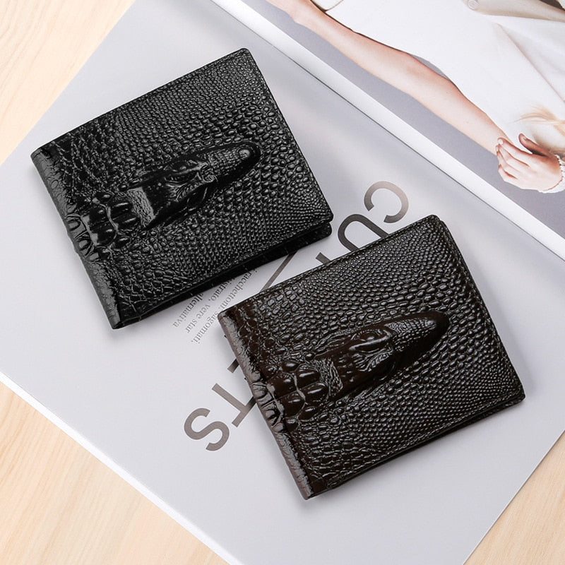 Pánské Peněženky Luxusní Peněženka Z Krokodýlí Kůže Vintage Card Holder - Black Short