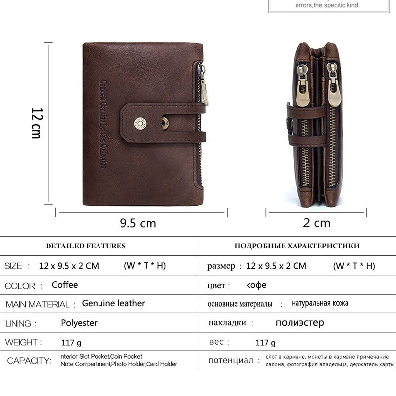 Pánské Peněženky Luxvintage Genuine Leather Zipper Wallet - Káva