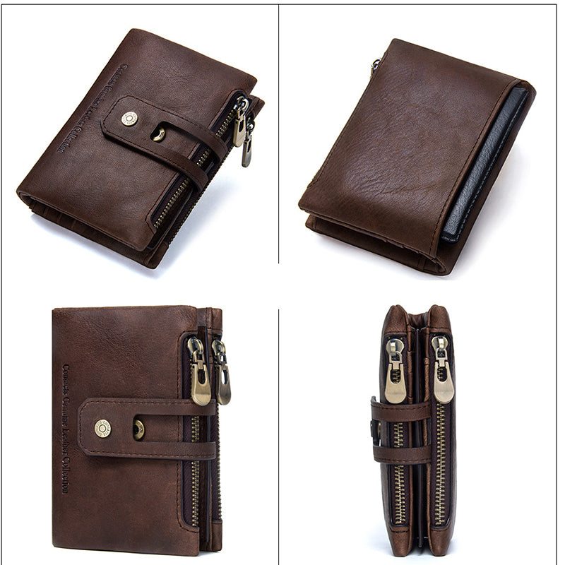 Pánské Peněženky Luxvintage Genuine Leather Zipper Wallet - Káva