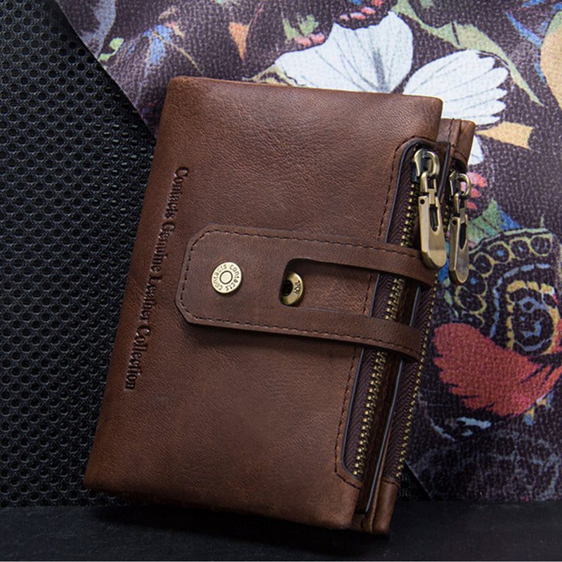 Pánské Peněženky Luxvintage Genuine Leather Zipper Wallet - Káva