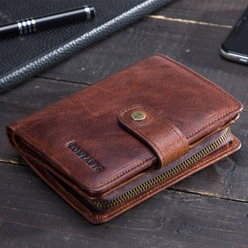 Pánské Peněženky Luxvintage Genuine Leather Zipper Wallet - Káva