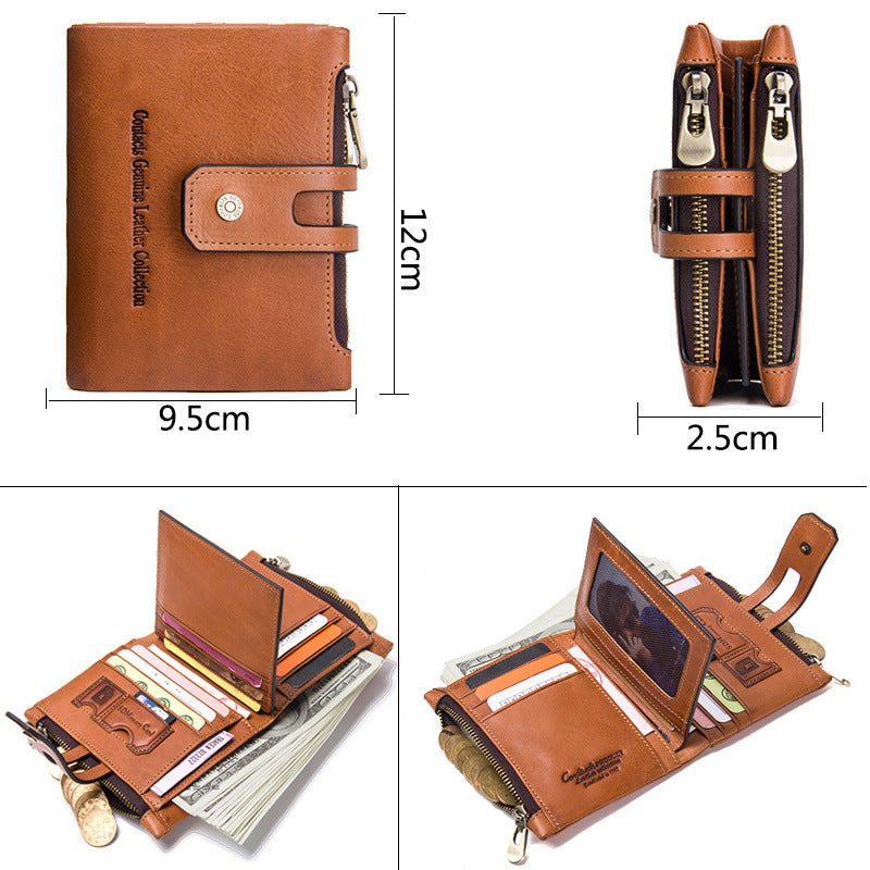 Pánské Peněženky Luxvintage Genuine Leather Zipper Wallet - Hnědá