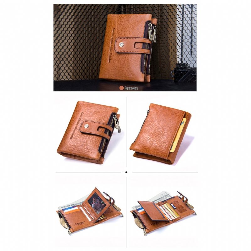 Pánské Peněženky Luxvintage Genuine Leather Zipper Wallet - Hnědá