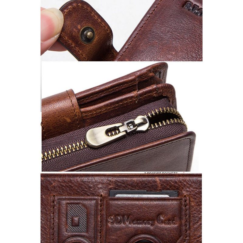 Pánské Peněženky Rfid Short Zipper Clutch Wallet - Káva