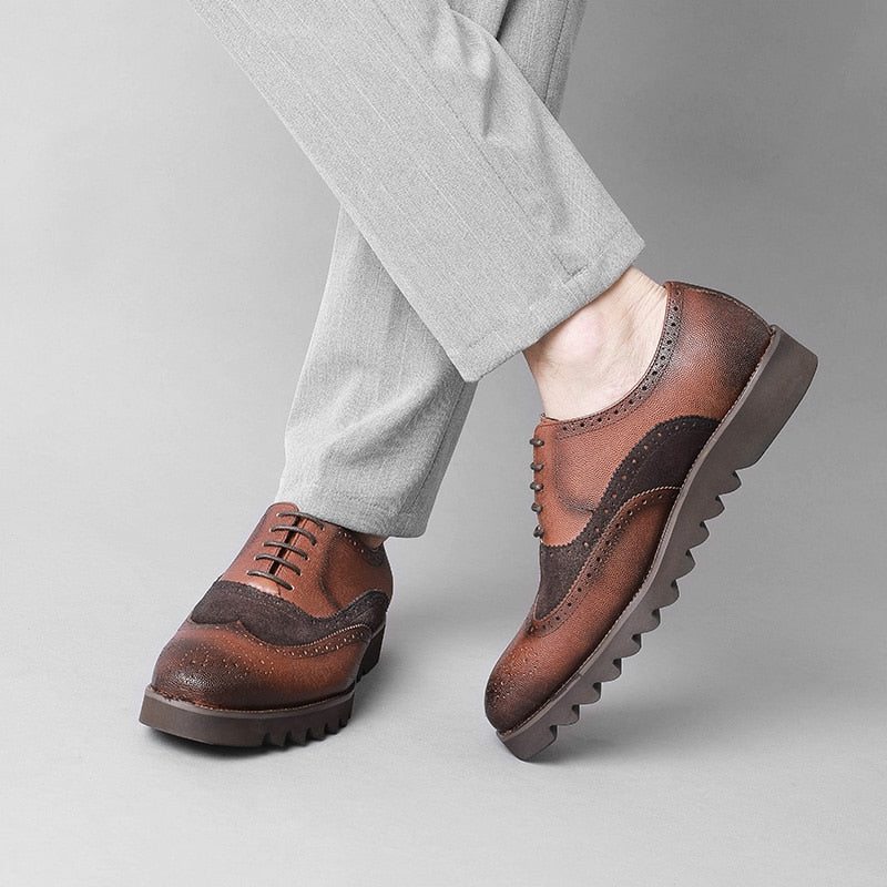 Pánské Společenské Boty Alligator Luxury Wingtip Brogue Ležérní - Káva