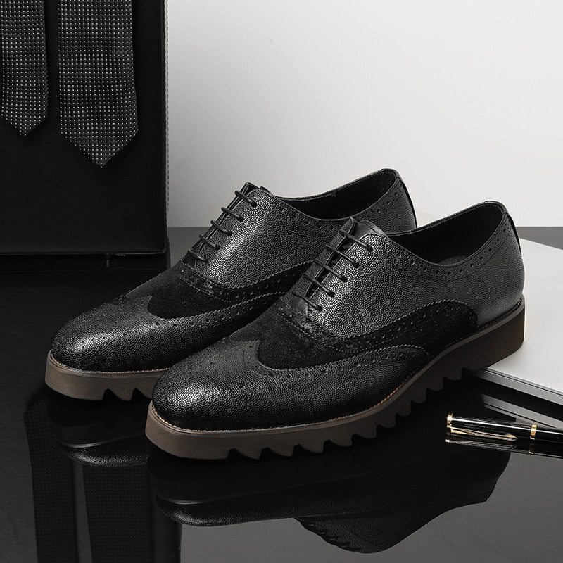 Pánské Společenské Boty Alligator Luxury Wingtip Brogue Ležérní - Černá