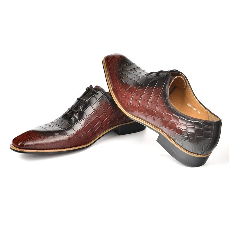 Pánské Společenské Boty Croc-embossed Leather Oxford - Káva