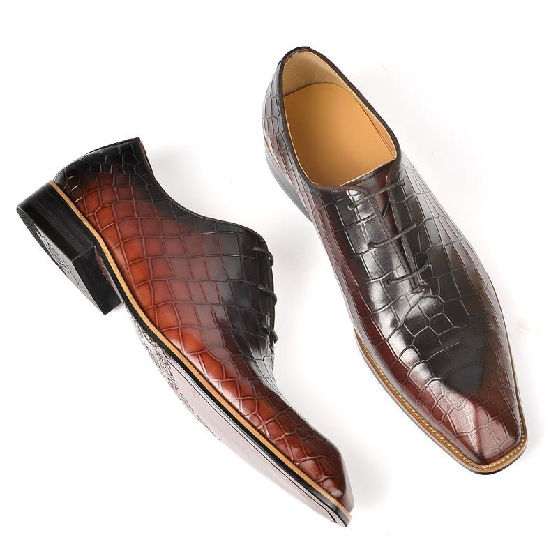 Pánské Společenské Boty Croc-embossed Leather Oxford - Káva