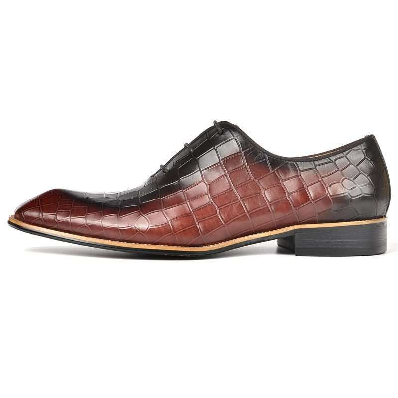 Pánské Společenské Boty Croc-embossed Leather Oxford - Káva