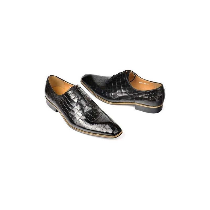 Pánské Společenské Boty Croc-embossed Leather Oxford - Černá