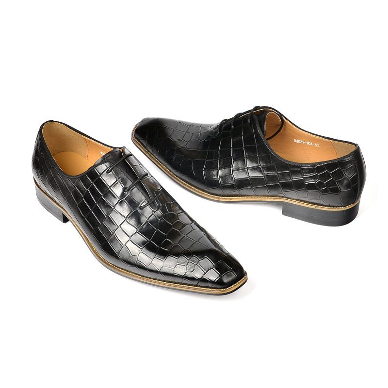 Pánské Společenské Boty Croc-embossed Leather Oxford - Černá