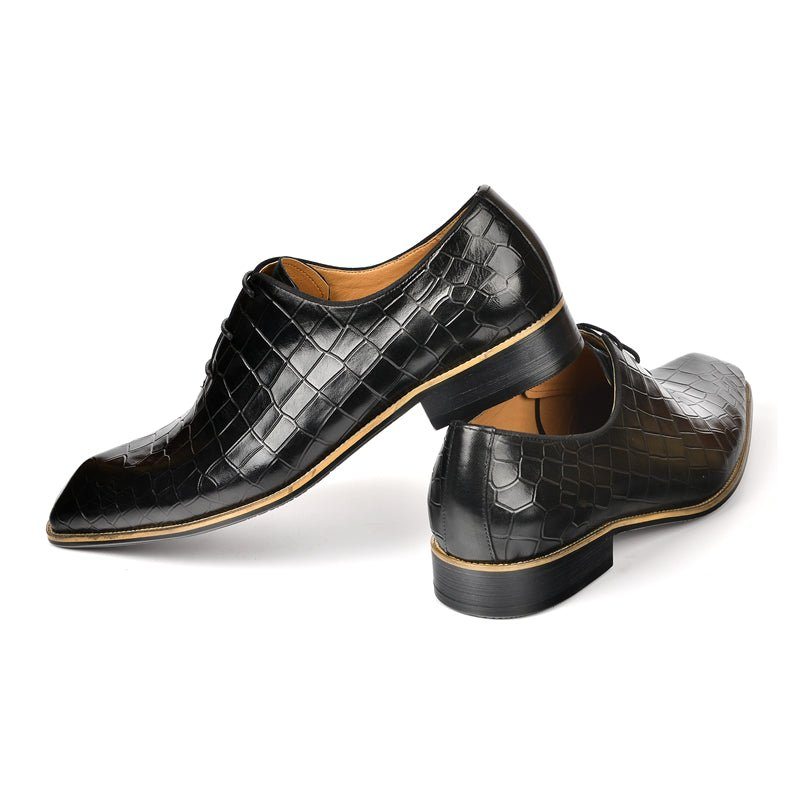 Pánské Společenské Boty Croc-embossed Leather Oxford - Černá