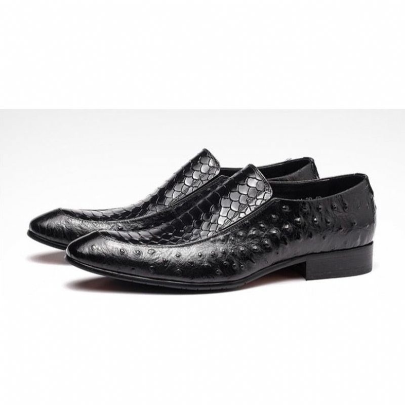 Pánské Společenské Boty Croc Texture Leather Slip-on Oxford Brogues - Černá