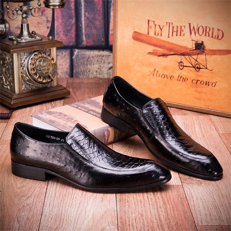 Pánské Společenské Boty Croc Texture Leather Slip-on Oxford Brogues - Černá