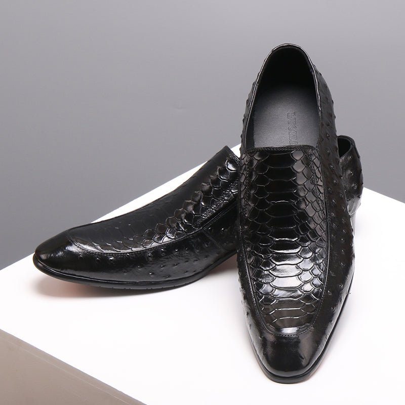 Pánské Společenské Boty Croc Texture Leather Slip-on Oxford Brogues - Černá