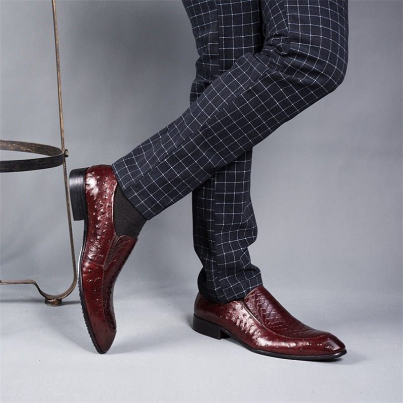 Pánské Společenské Boty Croc Texture Leather Slip-on Oxford Brogues - Červená