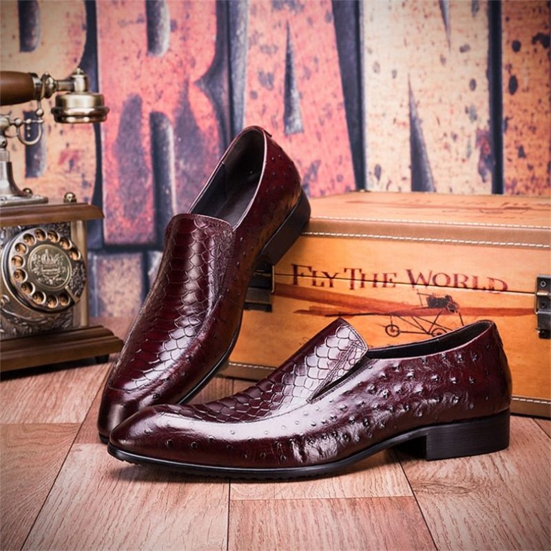 Pánské Společenské Boty Croc Texture Leather Slip-on Oxford Brogues - Červená