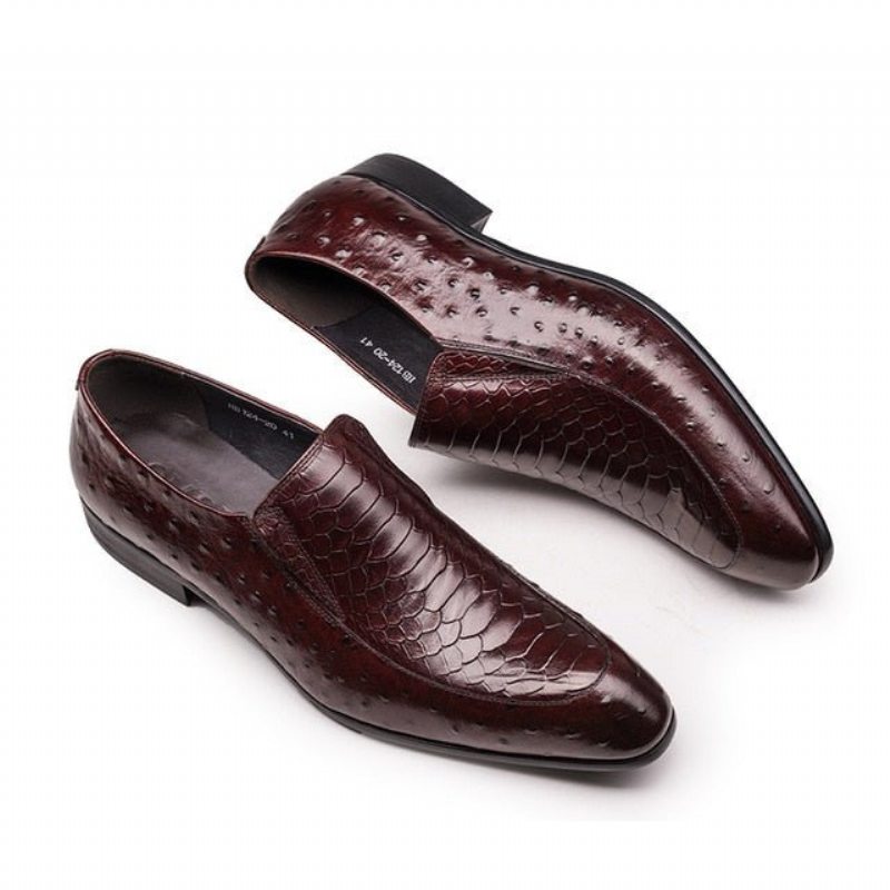 Pánské Společenské Boty Croc Texture Leather Slip-on Oxford Brogues - Červená