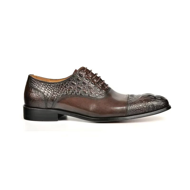 Pánské Společenské Boty Elegance Crocodile Texture Obuv Oxford - Káva