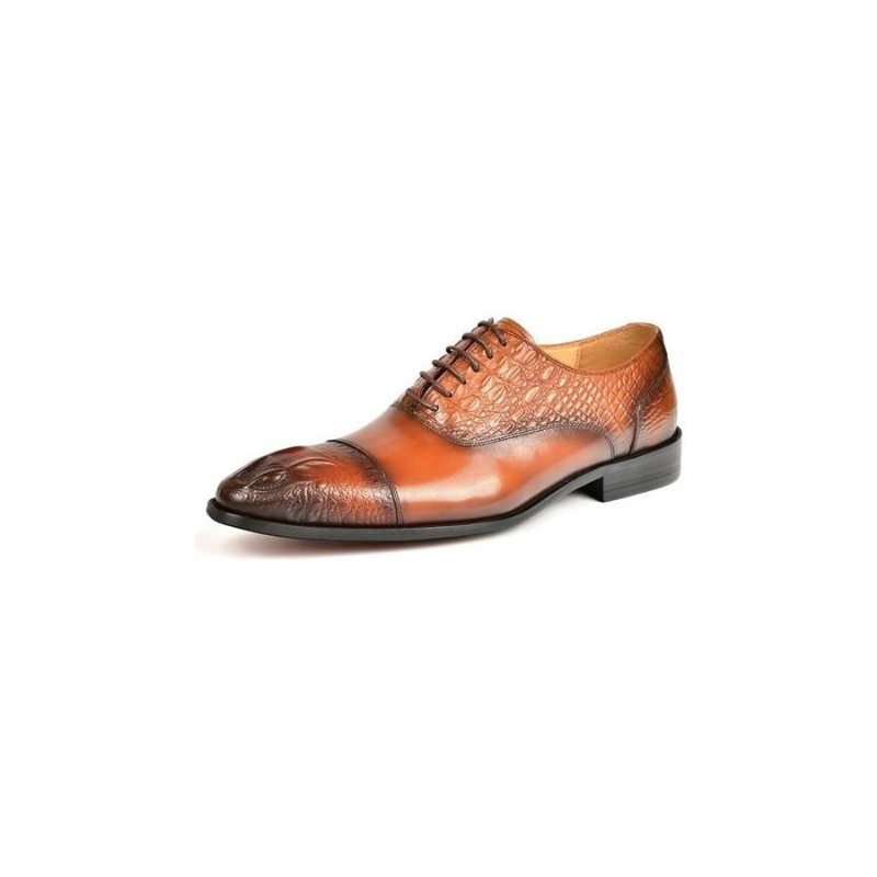 Pánské Společenské Boty Elegance Crocodile Texture Obuv Oxford - Hnědá