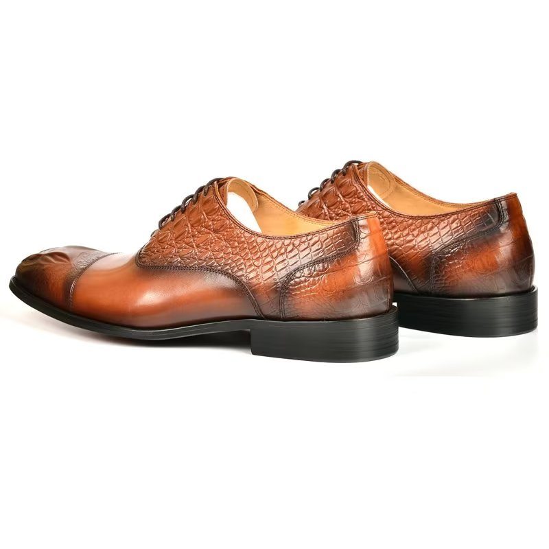 Pánské Společenské Boty Elegance Crocodile Texture Obuv Oxford - Hnědá