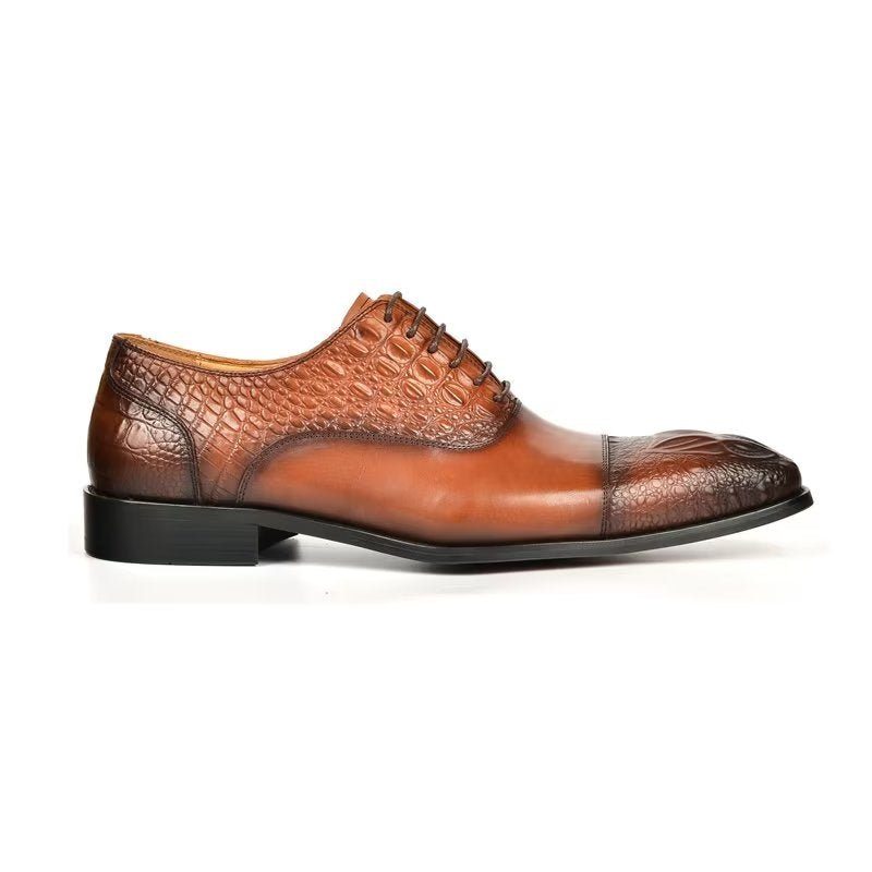 Pánské Společenské Boty Elegance Crocodile Texture Obuv Oxford - Hnědá