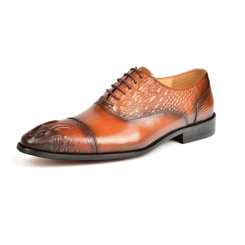 Pánské Společenské Boty Elegance Crocodile Texture Obuv Oxford - Hnědá