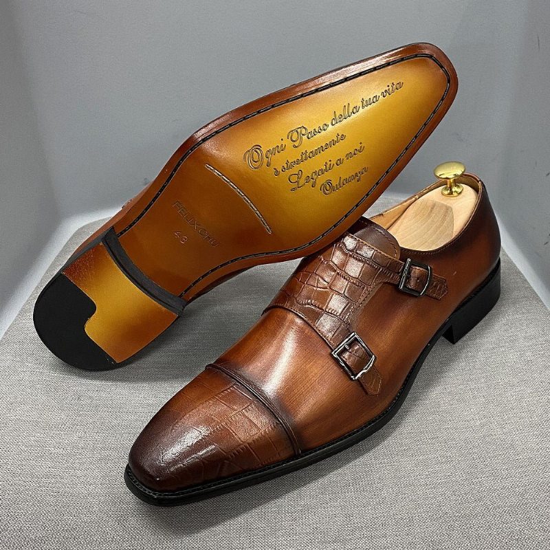 Pánské Společenské Boty Elegantní Crocblend Monk Strap - Káva