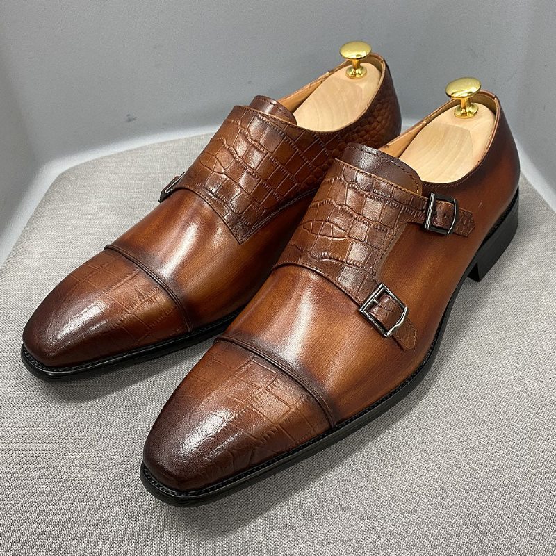 Pánské Společenské Boty Elegantní Crocblend Monk Strap - Káva