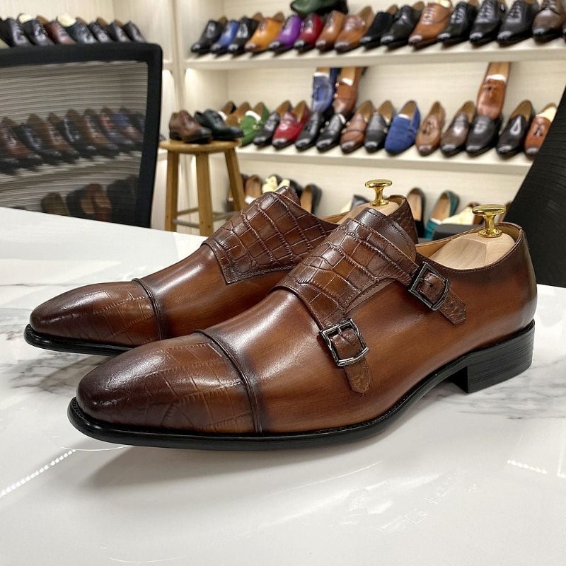 Pánské Společenské Boty Elegantní Crocblend Monk Strap - Káva