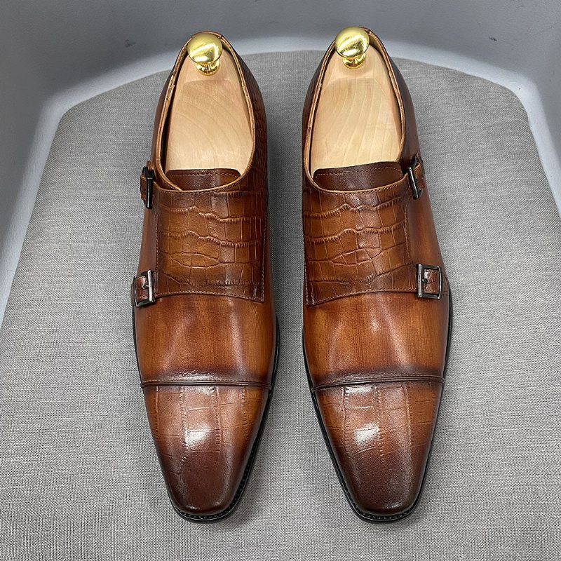 Pánské Společenské Boty Elegantní Crocblend Monk Strap - Káva