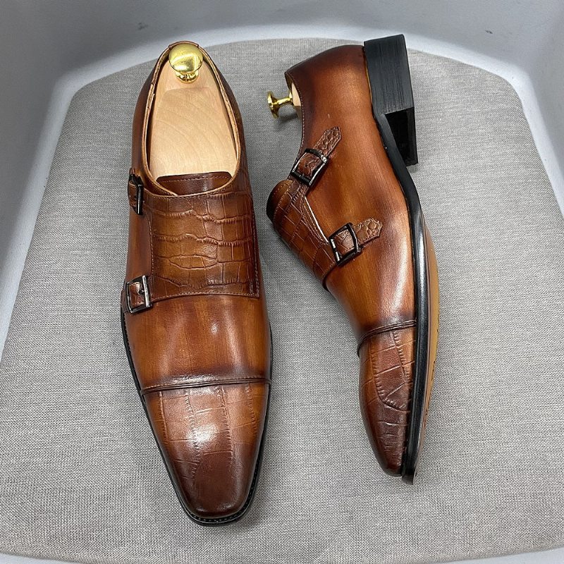 Pánské Společenské Boty Elegantní Crocblend Monk Strap - Káva