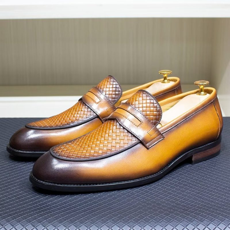 Pánské Společenské Boty Elegantní Klasické Kožené Nazouváky Brogue - Hnědá