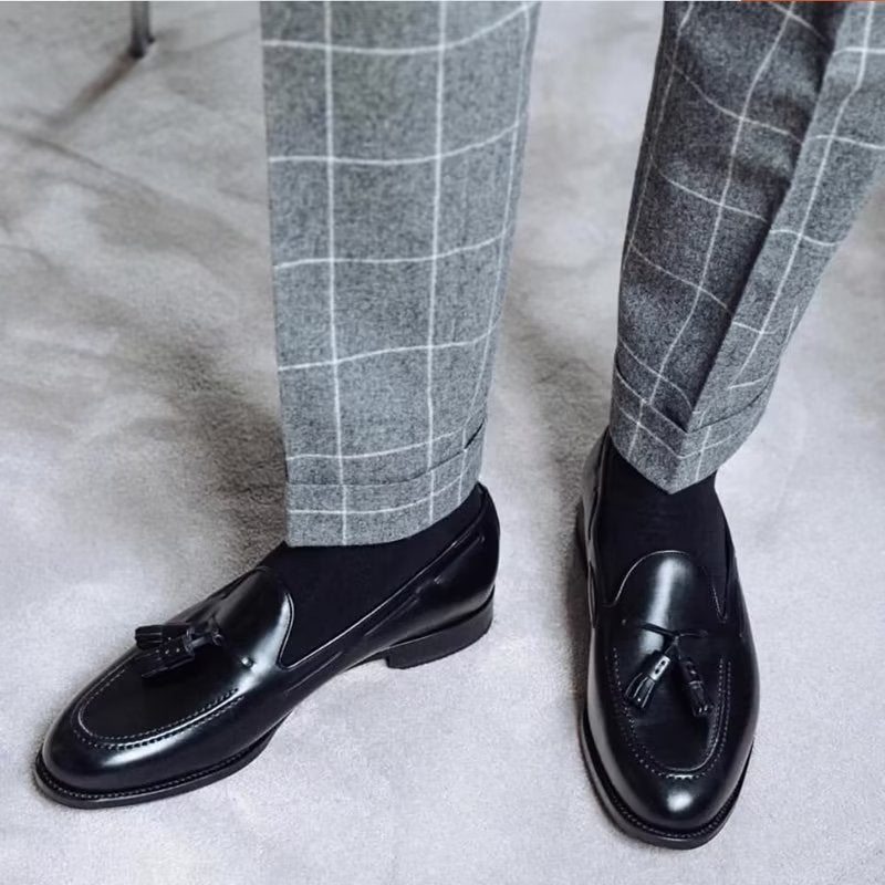 Pánské Společenské Boty Elegantní Kožené Oxford Ve Stylu Tassel Brogue - Černá