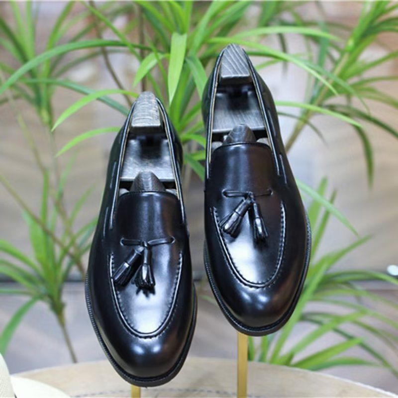 Pánské Společenské Boty Elegantní Kožené Oxford Ve Stylu Tassel Brogue - Černá