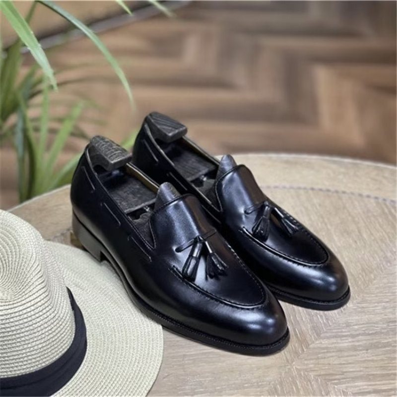 Pánské Společenské Boty Elegantní Kožené Oxford Ve Stylu Tassel Brogue - Černá