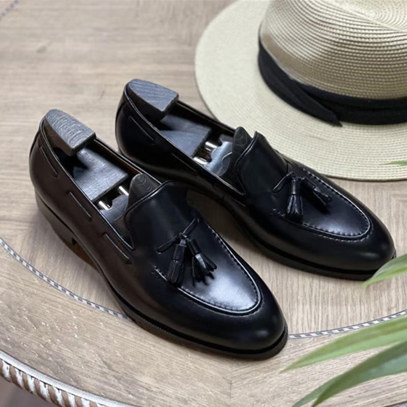 Pánské Společenské Boty Elegantní Kožené Oxford Ve Stylu Tassel Brogue - Černá