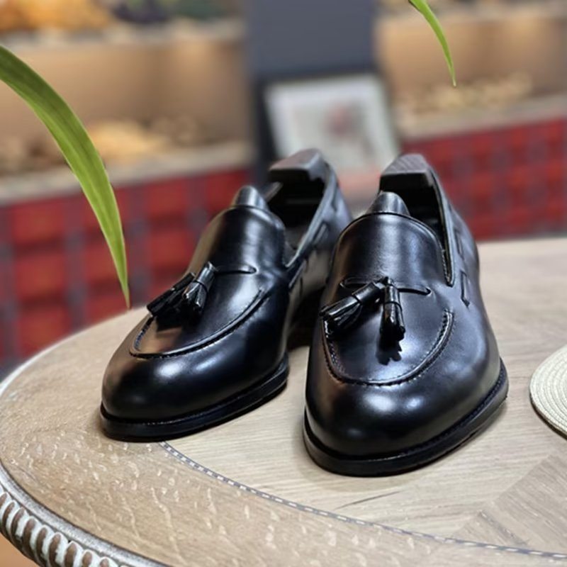 Pánské Společenské Boty Elegantní Kožené Oxford Ve Stylu Tassel Brogue - Černá