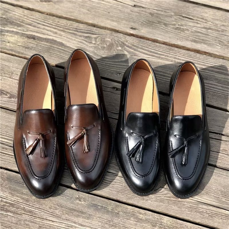 Pánské Společenské Boty Elegantní Kožené Oxford Ve Stylu Tassel Brogue - Černá