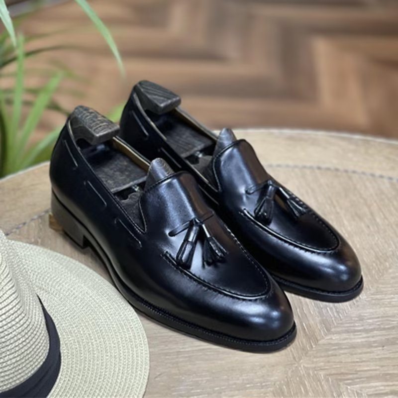 Pánské Společenské Boty Elegantní Kožené Oxford Ve Stylu Tassel Brogue - Černá