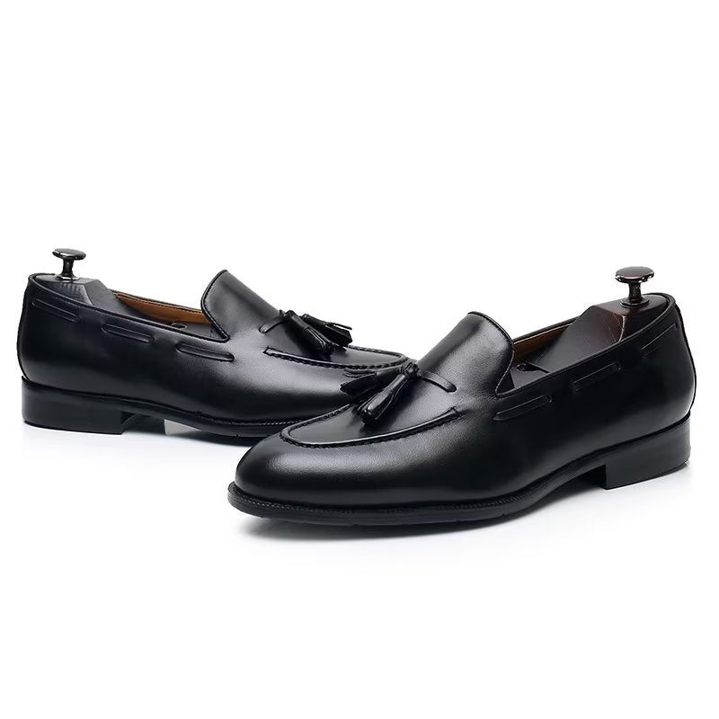 Pánské Společenské Boty Elegantní Kožené Oxford Ve Stylu Tassel Brogue - Černá