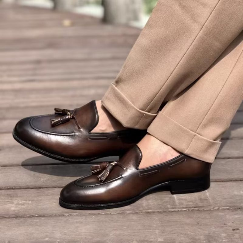 Pánské Společenské Boty Elegantní Kožené Oxford Ve Stylu Tassel Brogue - Káva