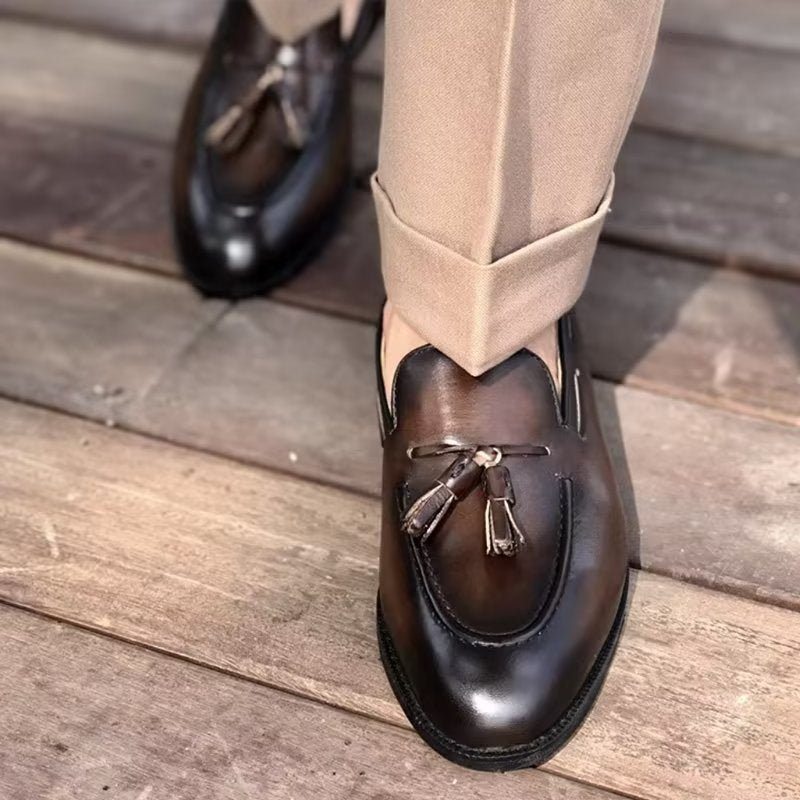 Pánské Společenské Boty Elegantní Kožené Oxford Ve Stylu Tassel Brogue - Káva