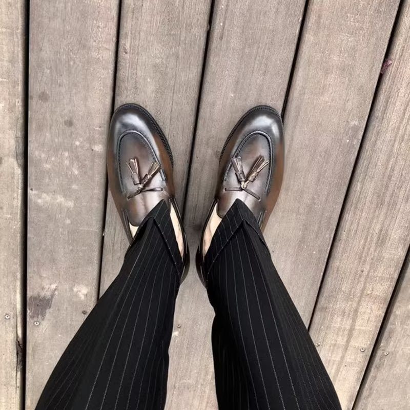 Pánské Společenské Boty Elegantní Kožené Oxford Ve Stylu Tassel Brogue - Káva