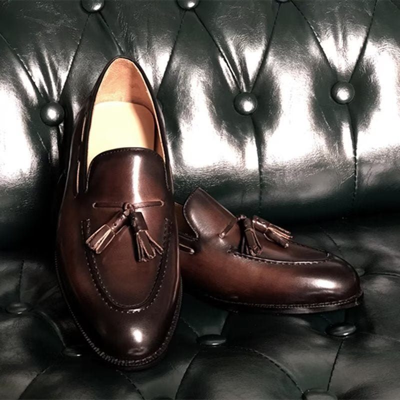 Pánské Společenské Boty Elegantní Kožené Oxford Ve Stylu Tassel Brogue - Káva