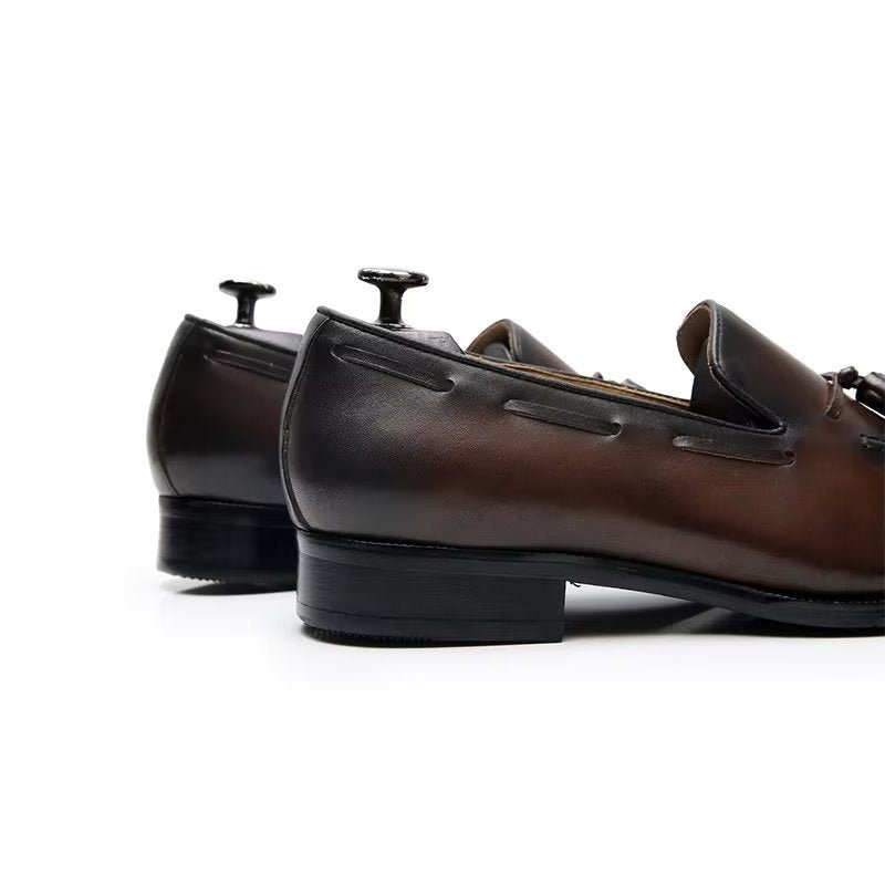 Pánské Společenské Boty Elegantní Kožené Oxford Ve Stylu Tassel Brogue - Káva