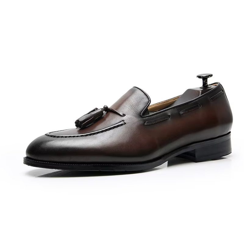 Pánské Společenské Boty Elegantní Kožené Oxford Ve Stylu Tassel Brogue - Káva