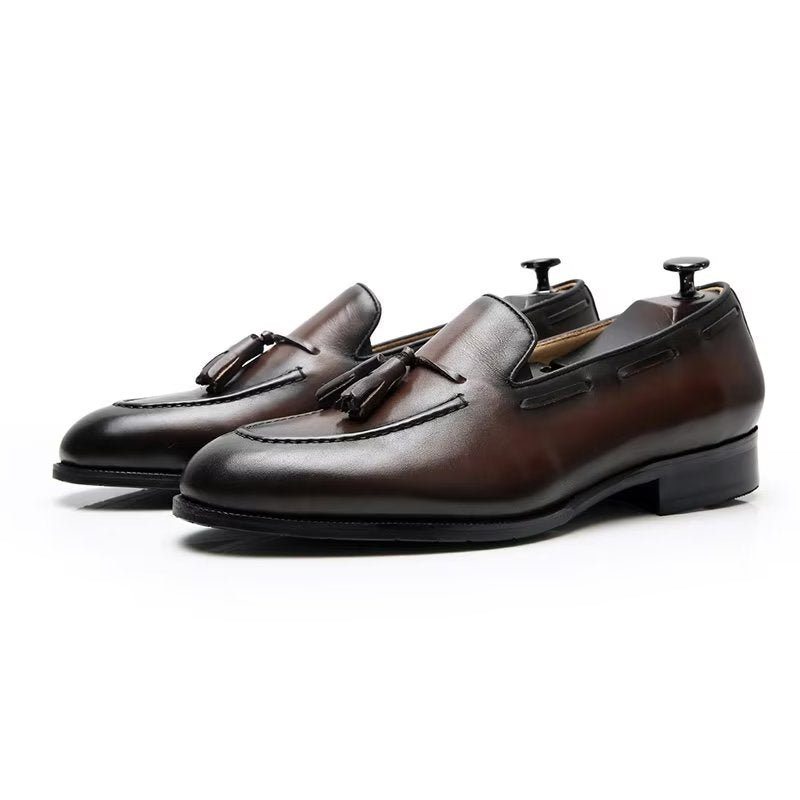 Pánské Společenské Boty Elegantní Kožené Oxford Ve Stylu Tassel Brogue - Káva