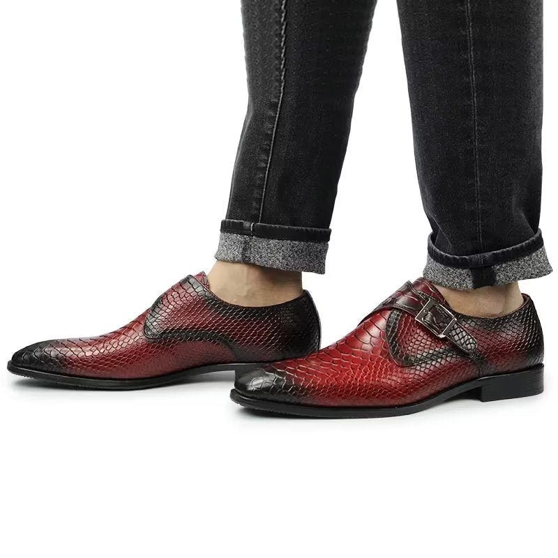 Pánské Společenské Boty Elegantní Kožené Svatební S Přezkou Brogue - Červená